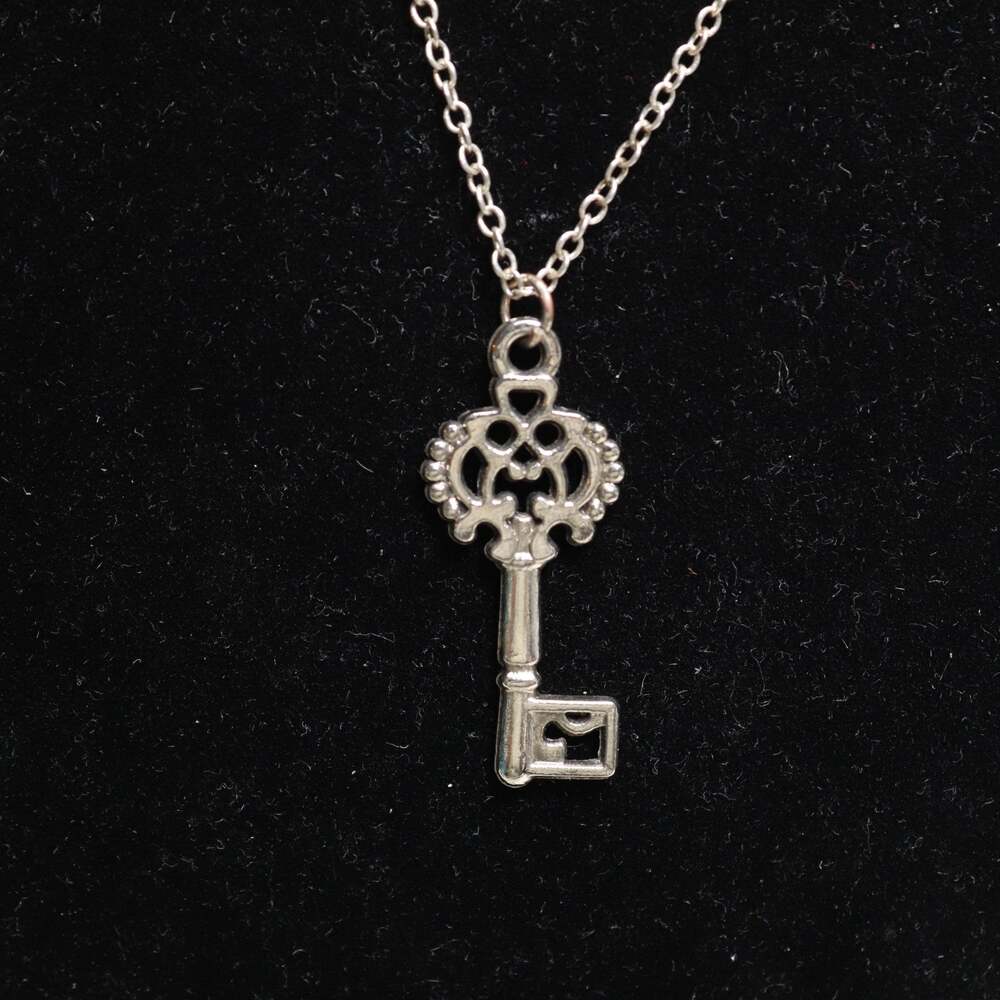 Gothic Key Pendant Necklace Italy 19" 925 Sterling Chain